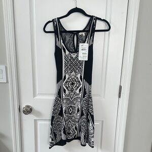 love, Fire Black and White Geometric Mini Dress